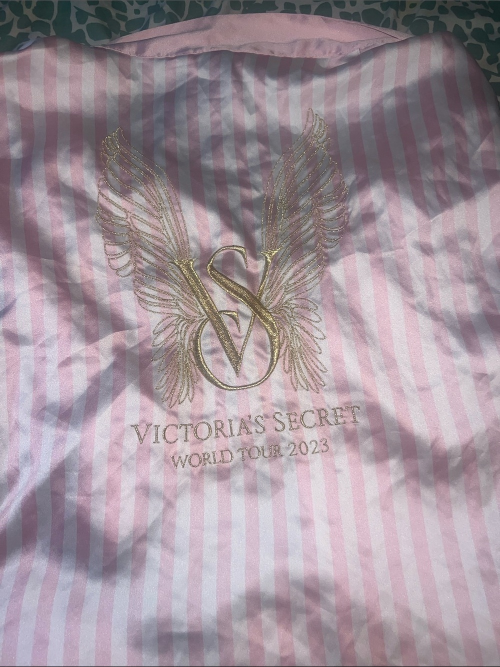 Victoria's Secret Pink & Gold Striped Embroidered Robe - World Tour 2023